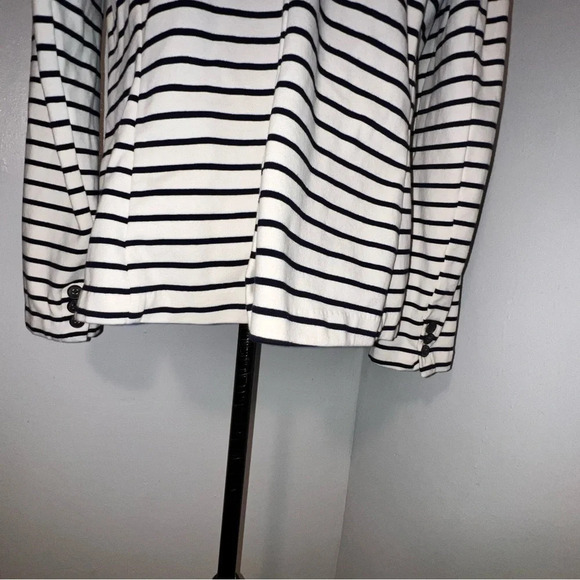 Old Navy,L,off white navy striped long sleeve collared, button front knit jacket - Picture 6 of 12